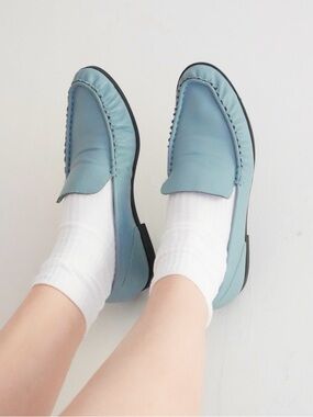 Zara Powder Blue Leather Loafers Size 40